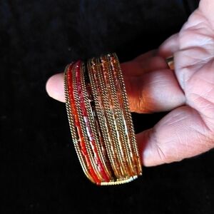 Vintage* Multi-strand Bead and Gold-tone Hinged Cuff Bracelet